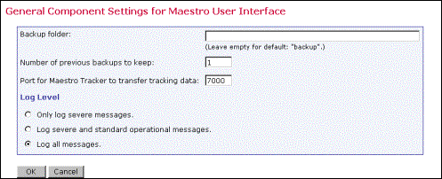 General component settings for the Maestro User Interface