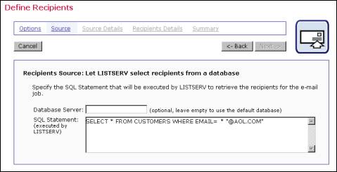 Define recipients from a LISTSERV connected database