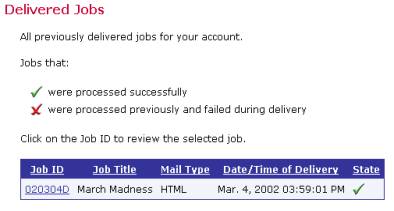 Delivered jobs screen shot