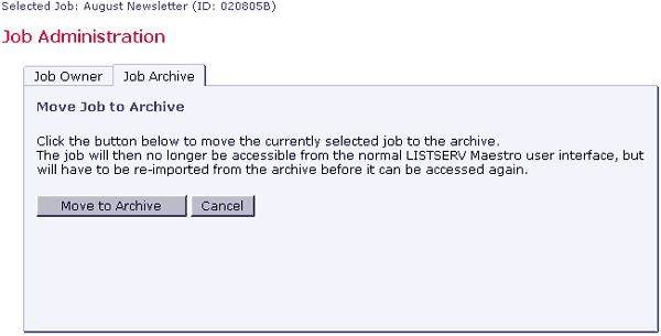 Job administration - job archive