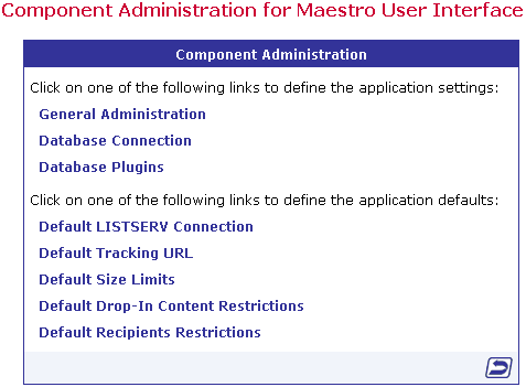 component administration for the Maestro User Interface