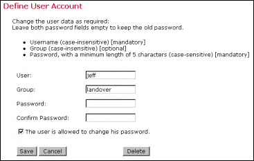 Define User Account screen shot