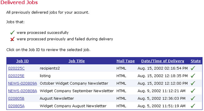 Delivered jobs screen shot