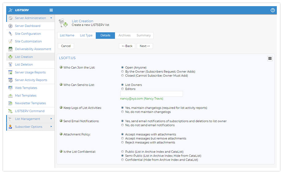 LISTSERV List Creation LISTSERV List Creation