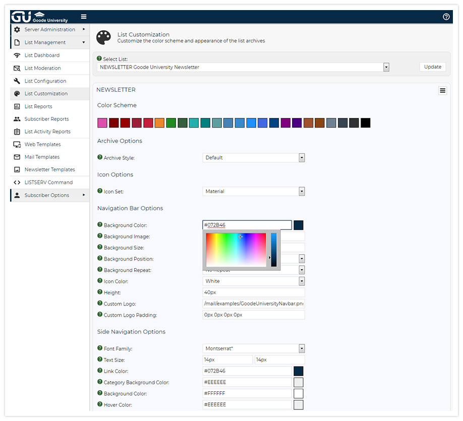 LISTSERV List Customization LISTSERV List Customization
