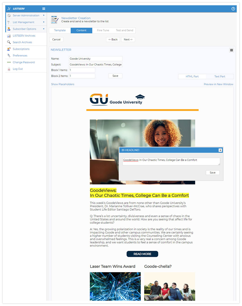 LISTSERV Newsletter Creation LISTSERV Newsletter Creation