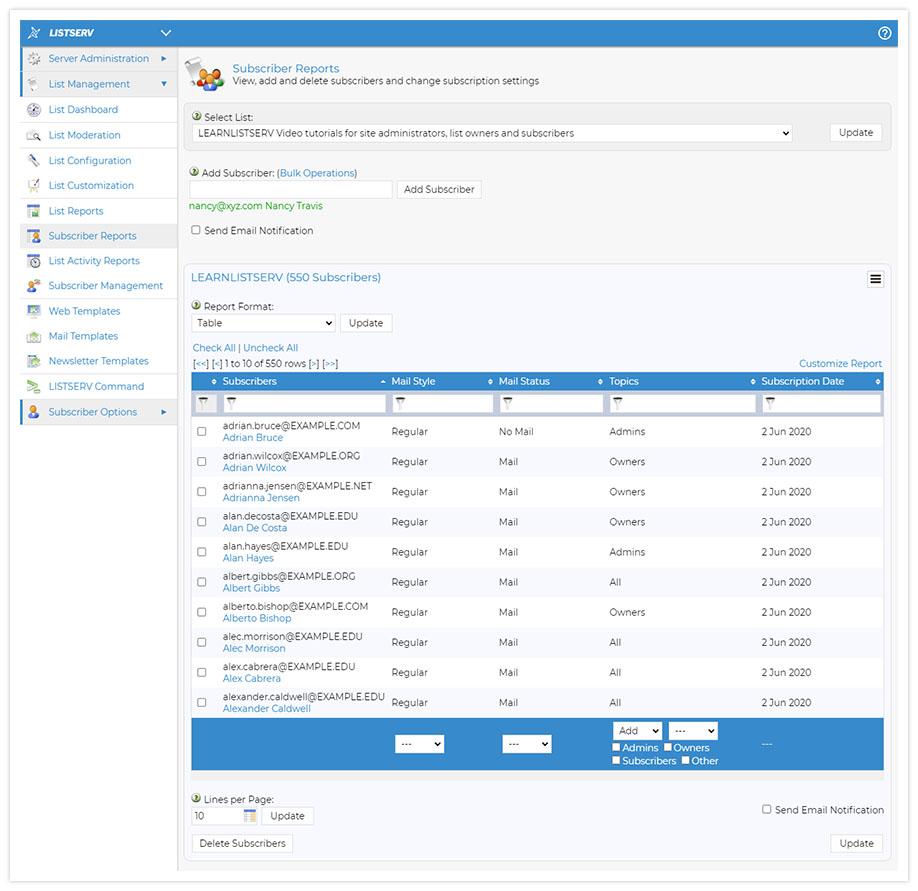LISTSERV Subscriber Report LISTSERV Subscriber Report