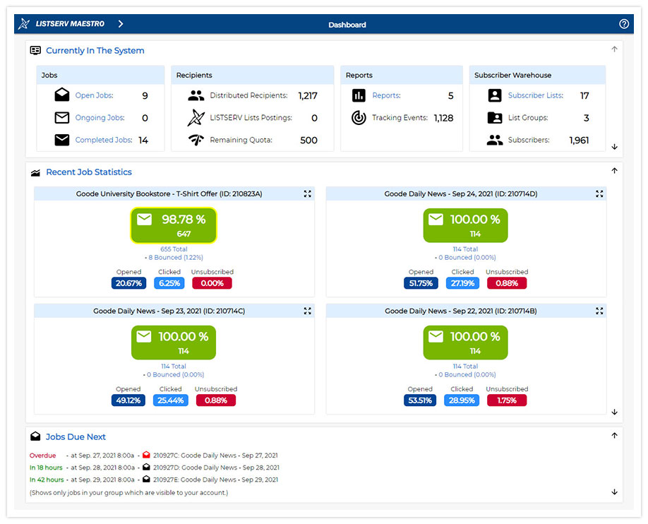 LISTSERV Maestro Dashboard LISTSERV Maestro Dashboard