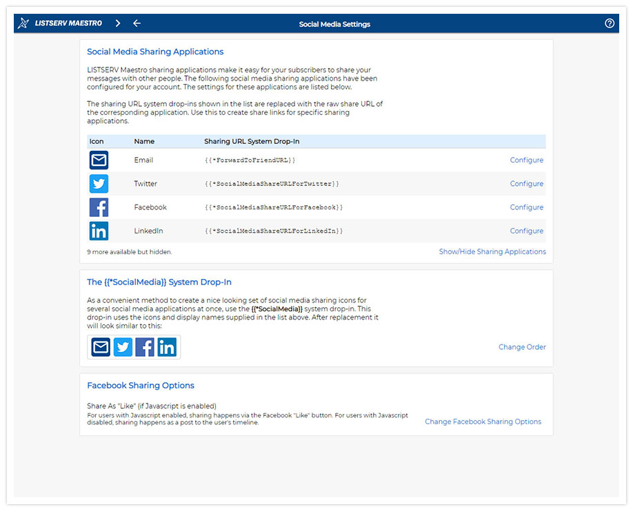 LISTSERV Maestro Social Media Sharing