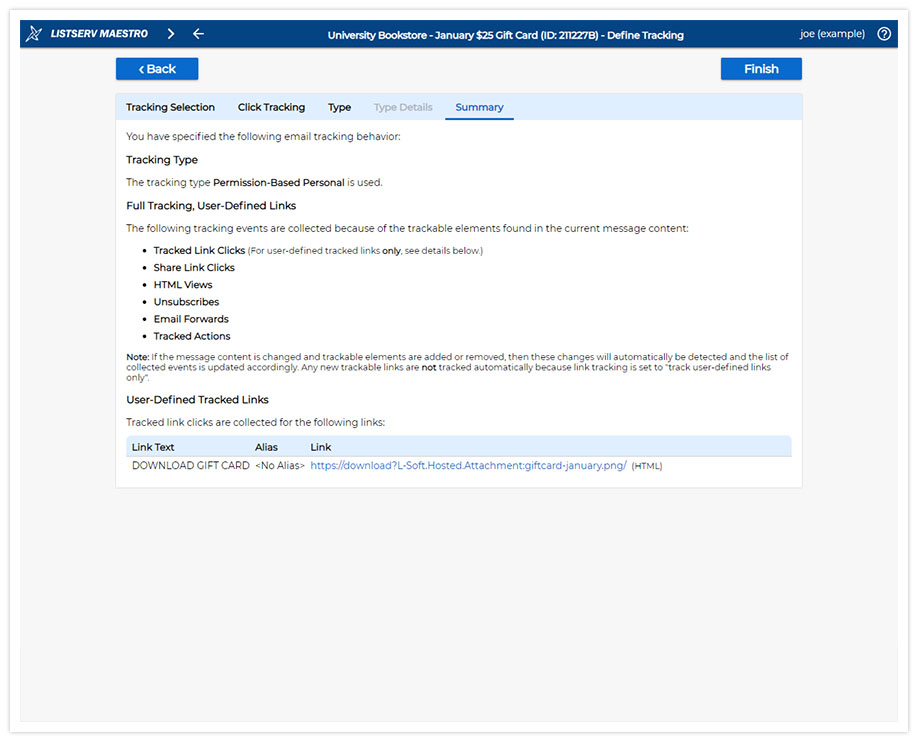 LISTSERV Maestro Tracking Summary