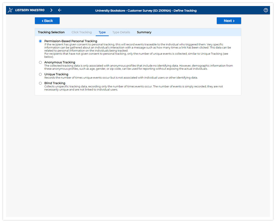 LISTSERV Maestro Tracking Type LISTSERV Maestro Tracking Type
