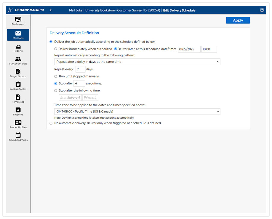 LISTSERV Maestro Scheduling LISTSERV Maestro Scheduling
