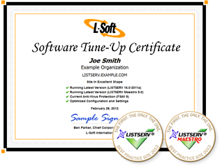 Sample Software Tune-Up Certificate