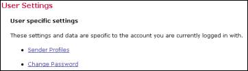 User settings screen shot