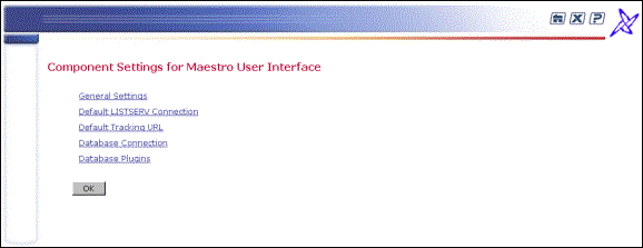 Component Settings for Maestro User Interface