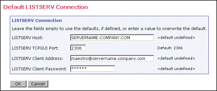 Default LISTSERV connection