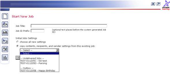 Start a New Job screen capture