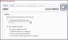 Define recipients options screen shot