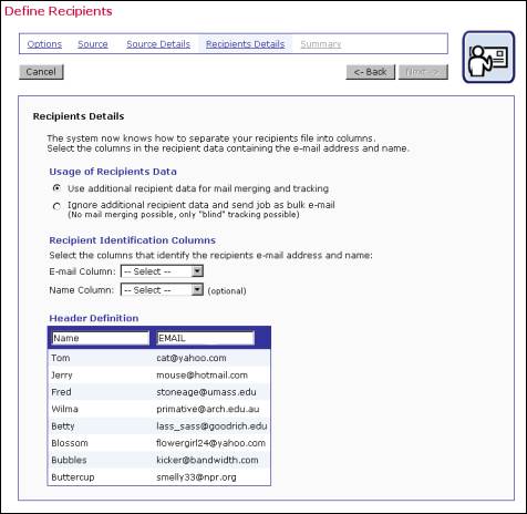Recipients details from uploaded text file