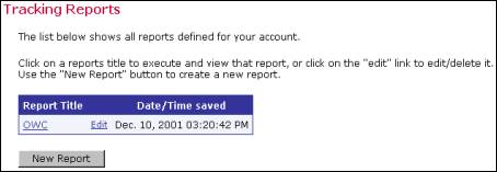 Tracking reports screen shot