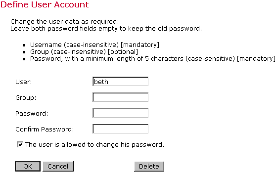 Editing users settings 
