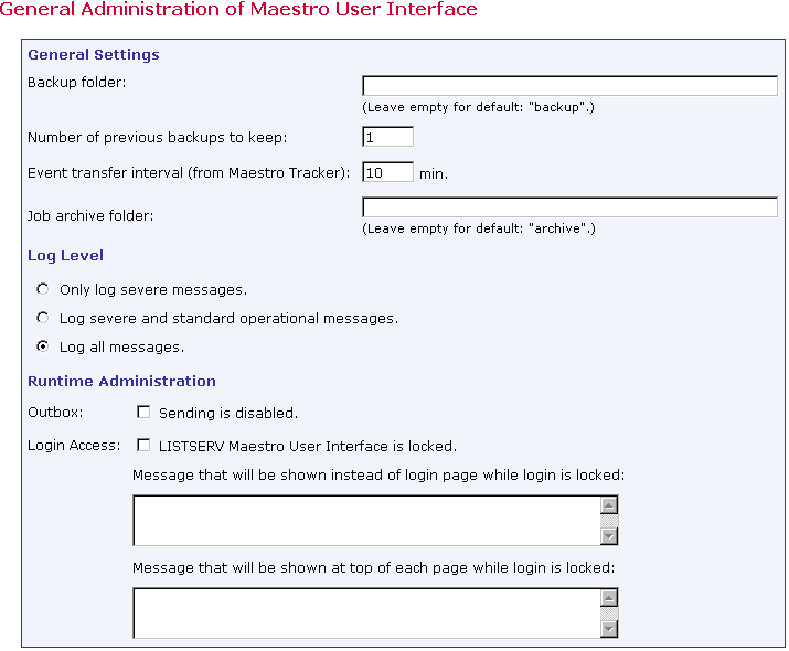 general administration of the Maestro User Interface