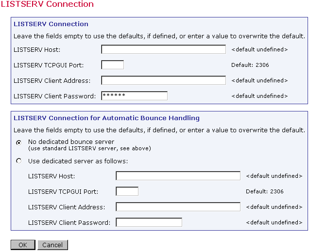 Default LISTSERV Connection