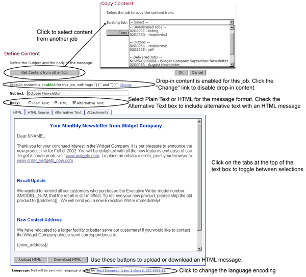 Defining content screen shot