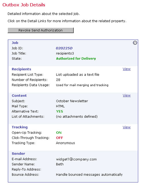 Outbox Job Details
