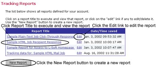 Tracking Reports screen